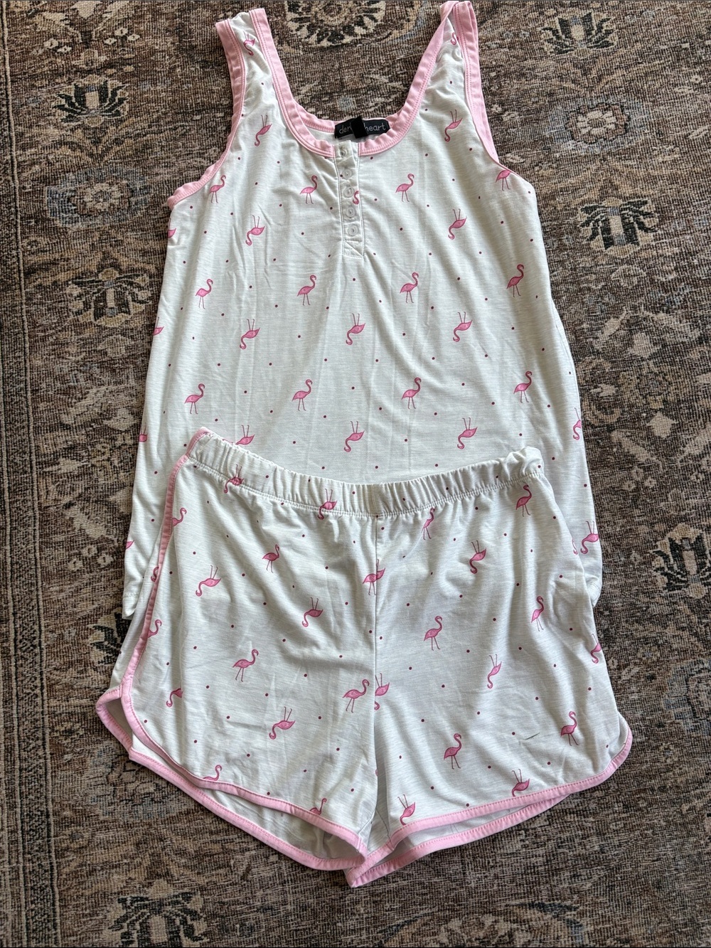 🦩 Derek Heart Pink & White Flamingo Tank Top and Shorts Sleep Set